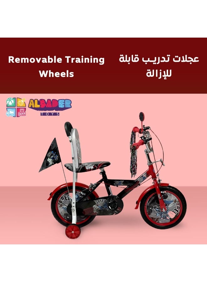 البدر دراجة فري ستايل للاطفال من البدر مقاس 14 انش للاولاد والبنات من سن 5-8 سنوات، لون احمر، مع مقعد مريح ومسند ظهر وعجلات صلبة 14 انش، دراجة اطفال - Image 3